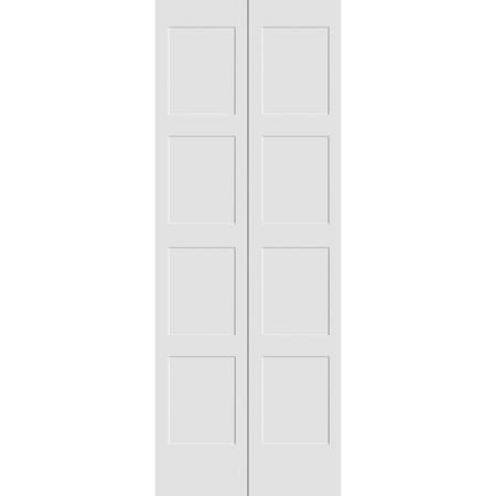 Codel Doors 30" x 80" Primed 4-Panel Equal Panel Shaker Bifold Door and Hardware 2668pri8444BF